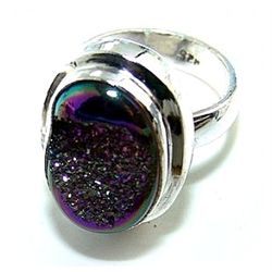 Silver and Coated Drusy Ring