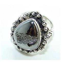 Silver and Coated Drusy Ring