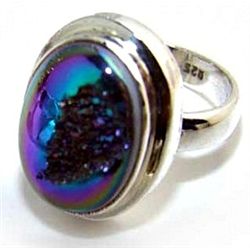 Silver and Coated Drusy Ring