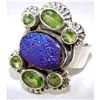 Image 1 : Silver and Peridot & Titanium Drusy Ring