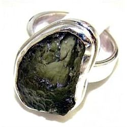 Silver and Moldavite Ring