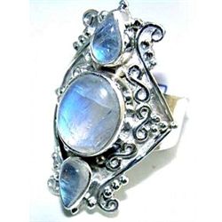 Silver and Rainbow Moonstone Ring