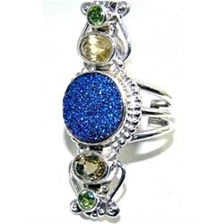 Silver and Titanium Drusy, Citrine & Peridot Ring