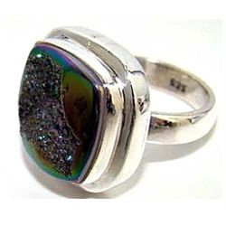 Silver and Coated Drusy Ring