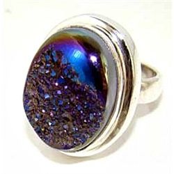 Silver and Coated Drusy Ring