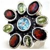 Image 1 : Silver and Garnet, Citrine & Blue Topaz Ring