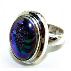 Silver and Coated Drusy Ring