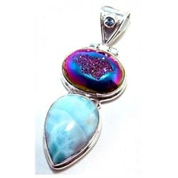 Coated Drusy & Larimar Pendant