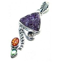 Amethyst Drusy, Opal & Peridot Pendant