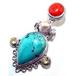 Turquoise, Pearl & Coral Pendant