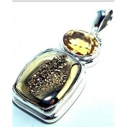 Coated Drusy & Citrine Pendant