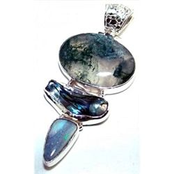Jasper, Biwa Pearl & Fire Opal Pendant