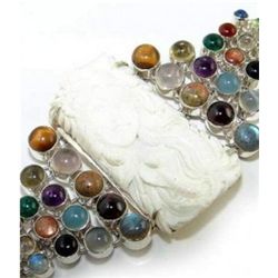 Carved Stone and Mix Cabochons Bracelet
