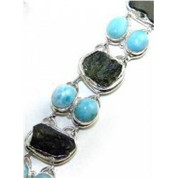 Moldavite and Larimar Bracelet