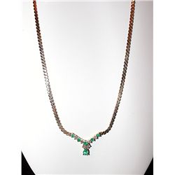 18K GOLD DIAMOND AND EMERALD NECKLACE