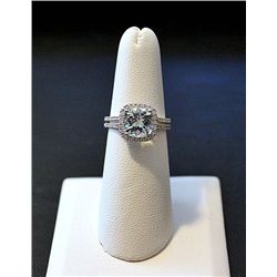 14K GOLD DIAMOND AND AQUAMARINE RING