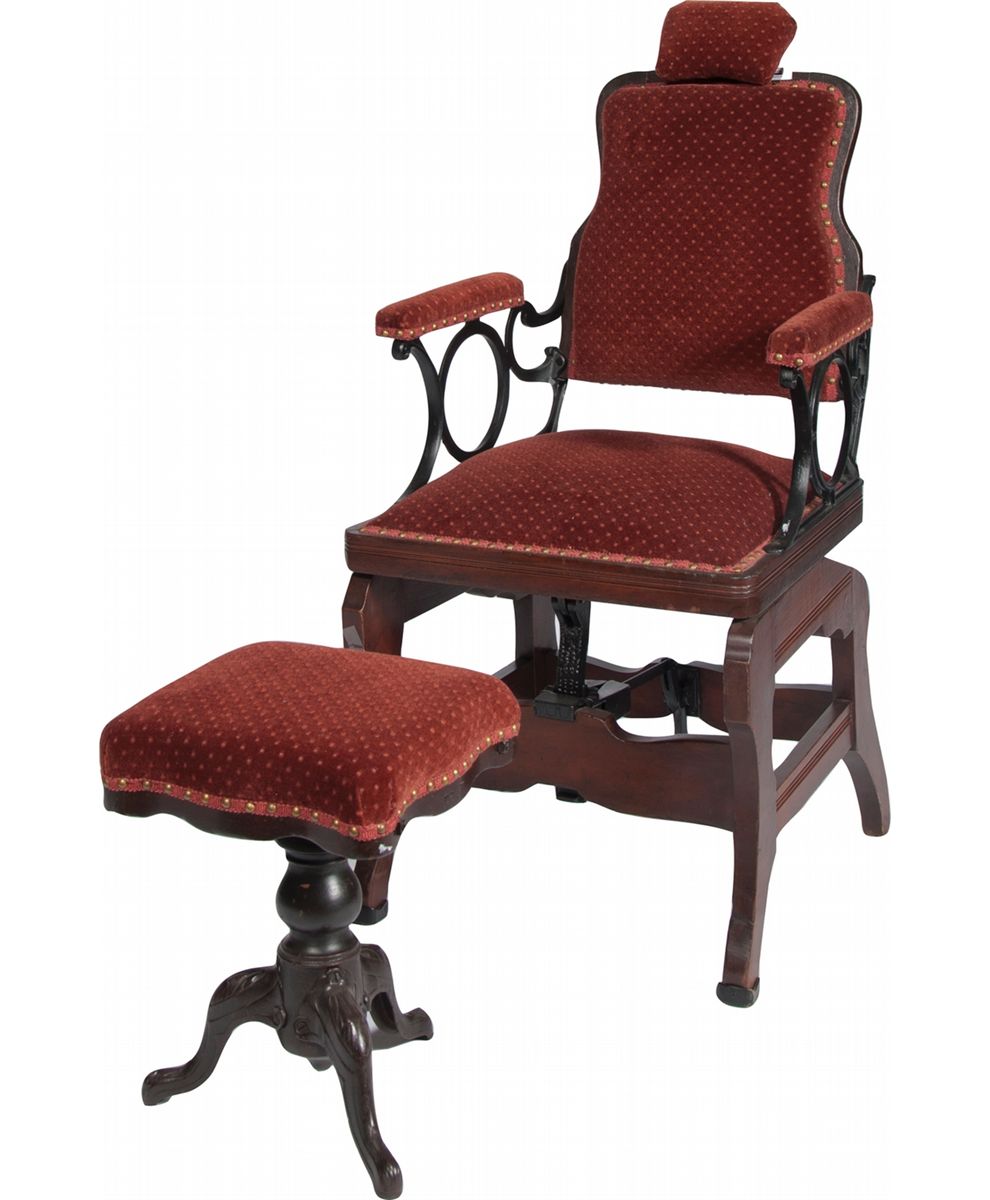 Antique Archer Barber Chair w/ 3Legged Ornate Foot Sto