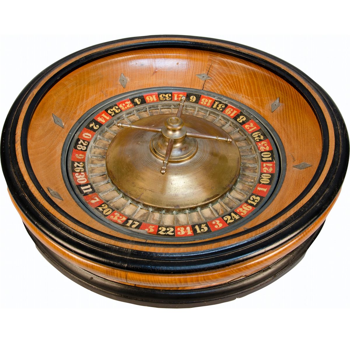 Tabletop Wood And Brass Roulette Wheel w/ Ball