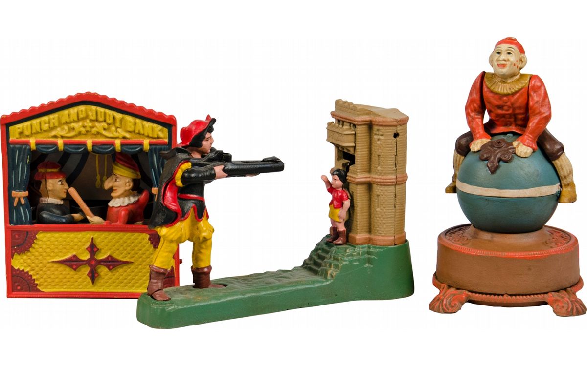 Lot of 3 CastIron Mechanical Reproduction Banks