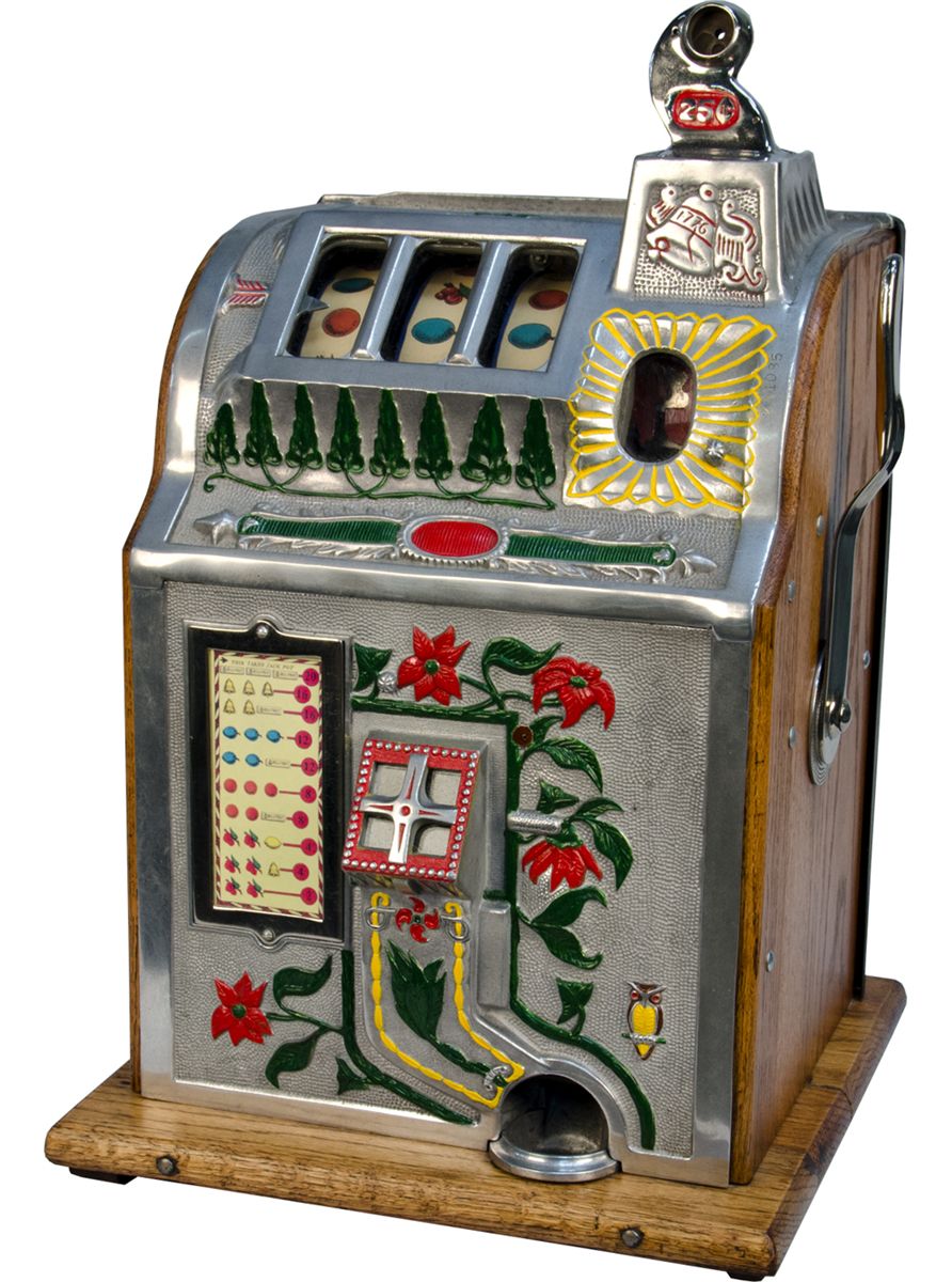 25 Cent Mills Novelty Co. Poinsettia Slot Machine w/ Ja