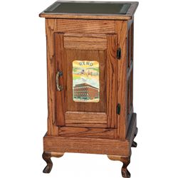 Oak Slot Machine Stand w/  Overland Hotel, Reno  Decal