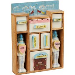 Set of Painted Ceramic Castle Spice Containers in Woode
