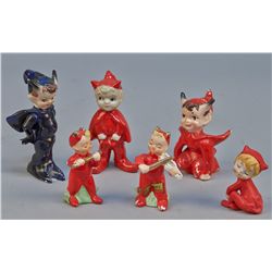Lot Of 6 - Painted Ceramic "Little Devil" Figural Statu