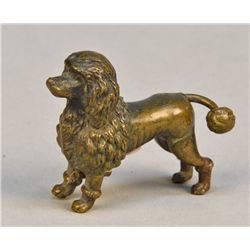 Antique Brass Poodle with Wind Up Silk Blue Tape Measur