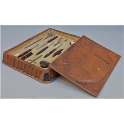 Antique 15 pc Edwardian Leather Manicure Set