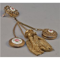 Antique 4 piece Guilloche Chatelaine, Cabbage Rose