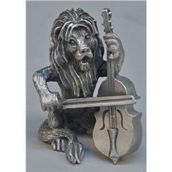 Pewter Lion Playing Cello Figure