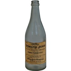 Ford Tomato Juice Frosted Glass Bottle w/ Original Pape