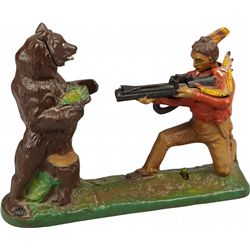 Indian Shooting Bear Cast-Iron Mechanical Bank