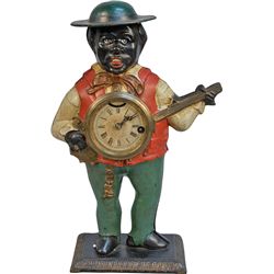 Black Americana Figural Cast-Iron Blinking Eye Banjo Pl