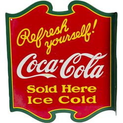 Coca Cola "Refresh Yourself!" Double-Sided Porcelain Fl