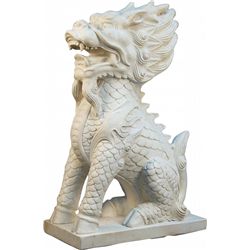 Fancy White Marble Figural Chinese Foo Dog Carved Statu