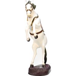 Large Carved Painted Wooden White Horse Statue On Purpl