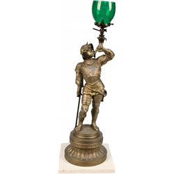 Victorian-Style Figural Soldier Newel Post Gas Lamp