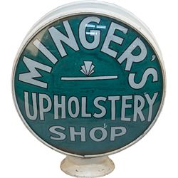 Minger's Upholstery Shop Glass & Metal Globe Top Sign