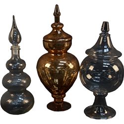 Lot Of 3 Fancy Tabletop Show Jar Vases w/ Lids/Stoppers