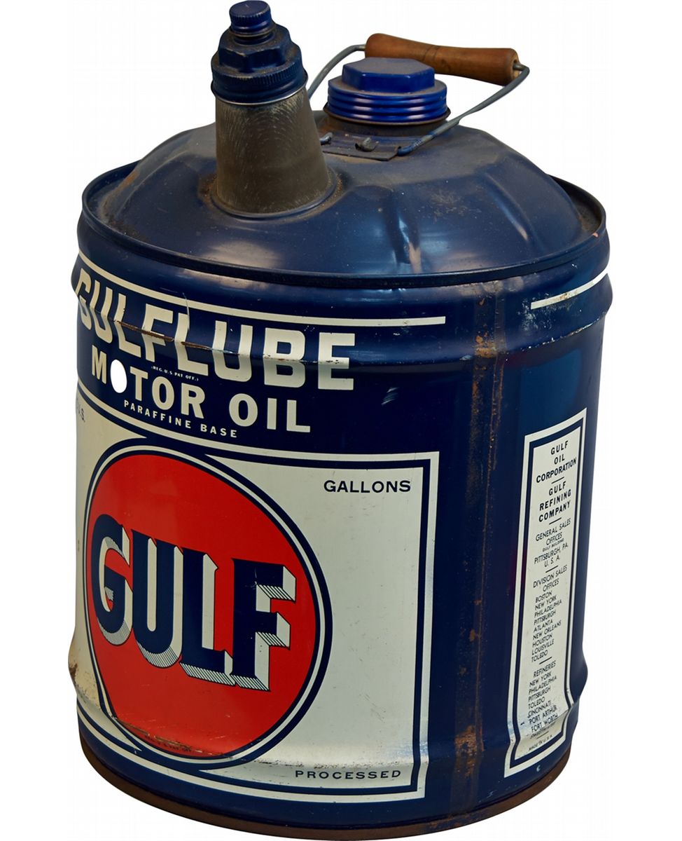 5 Gallon Gulf "Gulflube" Motor Oil Metal Can w/ Handle