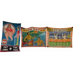 Lot of 3 Very Large Painted Sideshow/Circus Canvas Bann