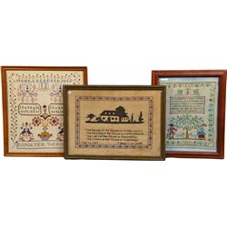 Lot of 3 Early Cross-Stitch Samplers in Frames:
