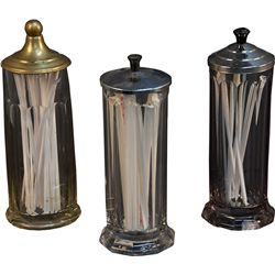 Lot Of 3 Glass Straw Holders w/ Lids
