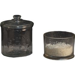 Lot Of 2 Countertop Embossed Glass Containers: