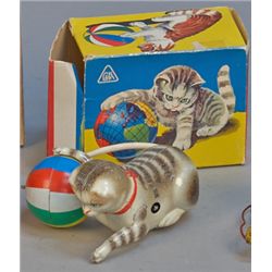 Cat Playing w/ Yellow & Red Ball