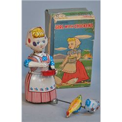 Mechanical Girl With Chickens