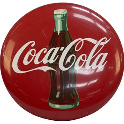 Coca-Cola Red Button Sign w/ Bottle Picture