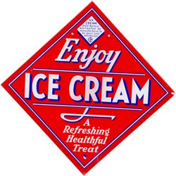 "Enjoy Ice Cream" Reverse On Glass Diamond-Shaped Sign