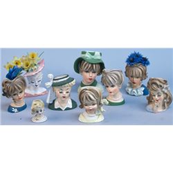 Lot of 9 Painted Ceramic Ladies' Heads Holders/Vases